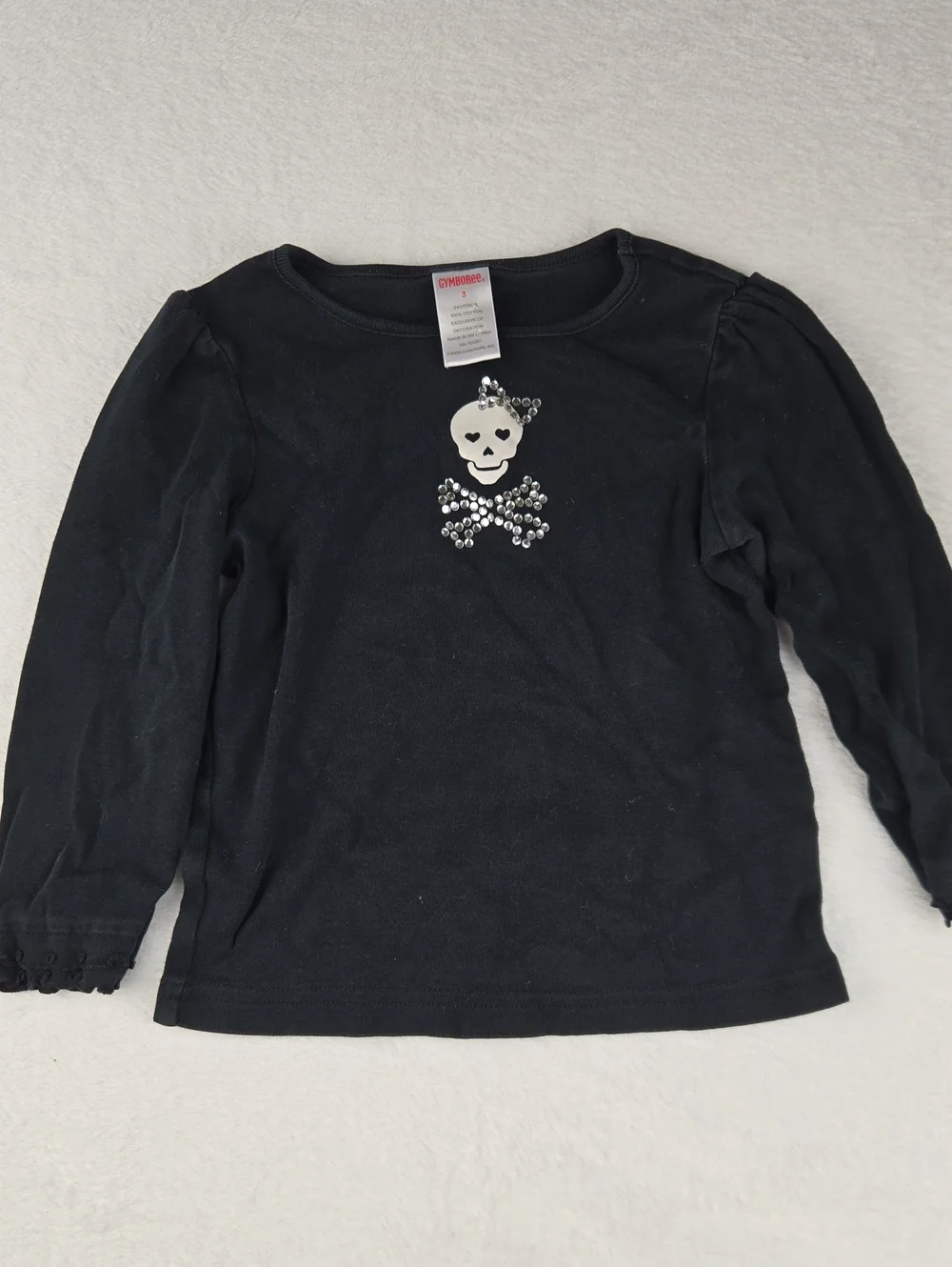 Gymboree Girl's Halloween Sparkly Skull Long Sleeve T-Shirt Size 3